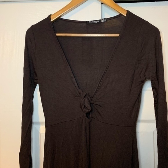 Nasty Gal Brown Maxi Dress Front Tie Up Size 6 - Picture 7 of 9